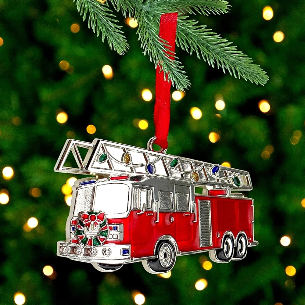 Christmas Tree Holiday Ornament Brilliant Bright Red Fire Engine Truck 3.5' - Picture 7 of 16